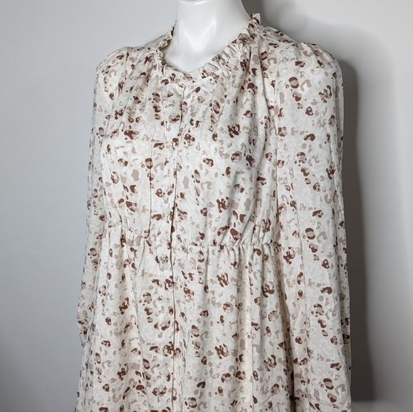Frye white tan & brown long sleeve button up dress M - Picture 5 of 10